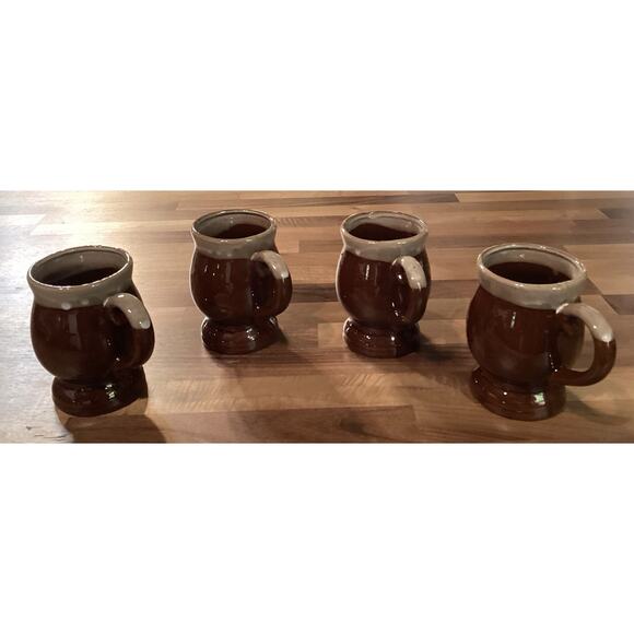 Set Of 4 Vintage Drip Glazed Stoneware Pottery Cup Mugs Taiwan - Picture 5 of 9